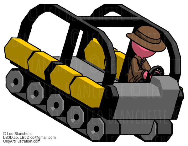 Pink Detective Man Driving Amphibious Tracked Vehicle Top Angle View #1778