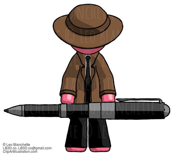 Pink Detective Man Weightlifting A Giant Pen #1780