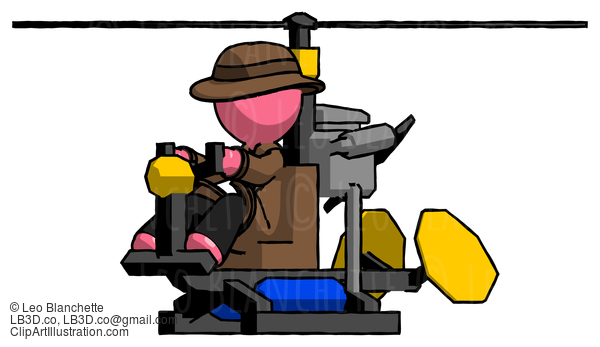 Pink Detective Man Flying In Gyrocopter Front Side Angle View #1781