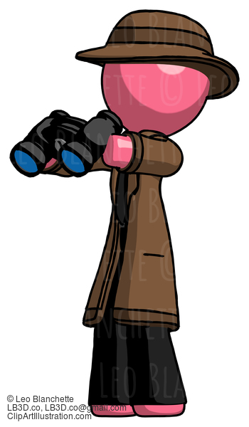 Pink Detective Man Holding Binoculars Ready To Look Left #1783