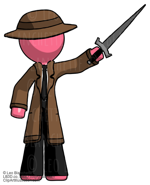 Pink Detective Man Holding Sword In The Air Victoriously #1788