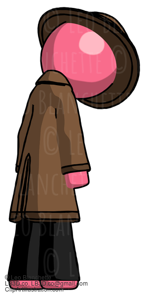 Pink Detective Man Depressed With Head Down, Back To Viewer, Right #1789