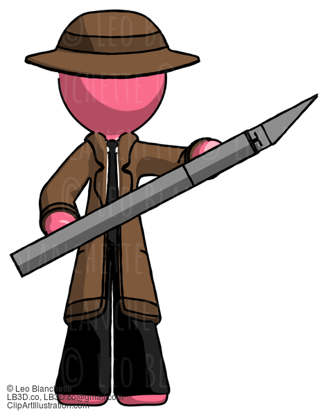 Pink Detective Man Holding Large Scalpel #1790