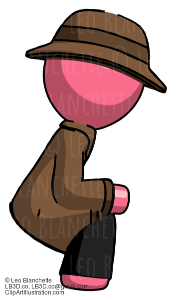 Pink Detective Man Squatting Facing Right #1792