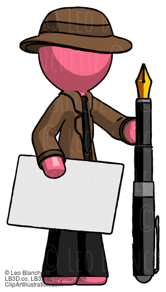 Pink Detective Man Holding Large Envelope And Calligraphy Pen #1797