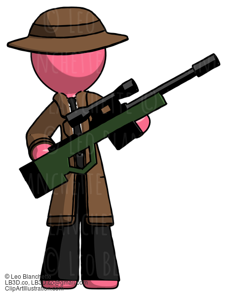 Pink Detective Man Holding Sniper Rifle Gun #1799