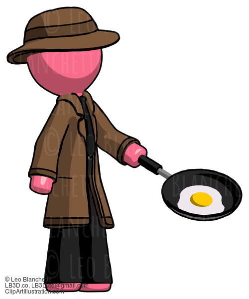 Pink Detective Man Frying Egg In Pan Or Wok Facing Right #1800