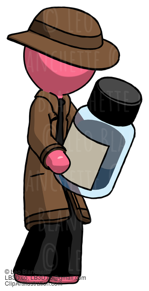 Pink Detective Man Holding Glass Medicine Bottle #1802