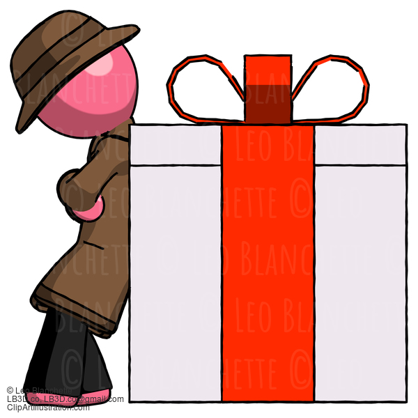 Pink Detective Man Gift Concept - Leaning Against Large Present #1805