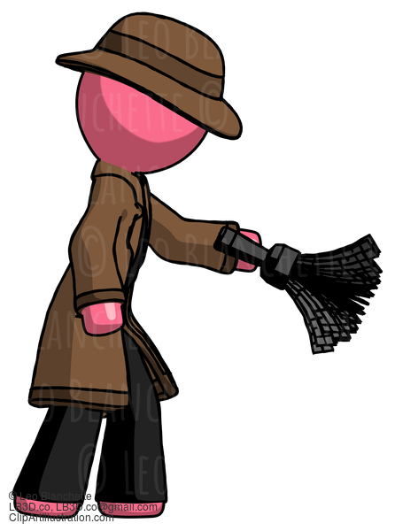 Pink Detective Man Dusting With Feather Duster Downwards #1807