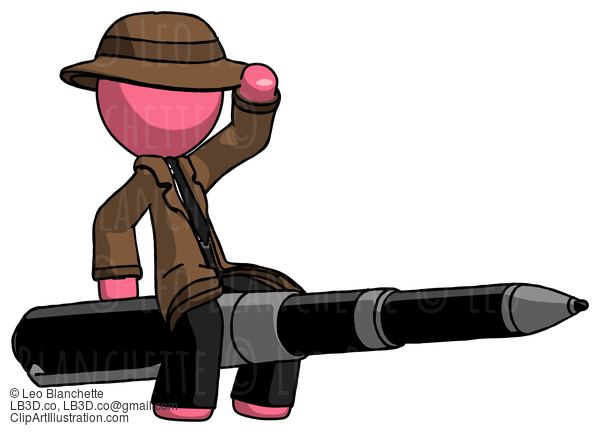 Pink Detective Man Riding A Pen Like A Giant Rocket #1808