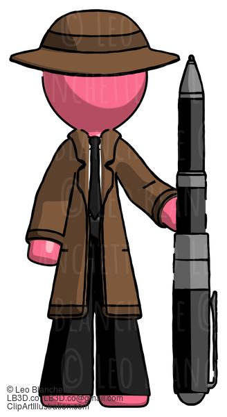 Pink Detective Man Holding Large Pen #1813