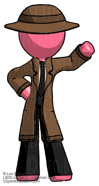 Pink Detective Man Waving Left Arm With Hand On Hip #1814