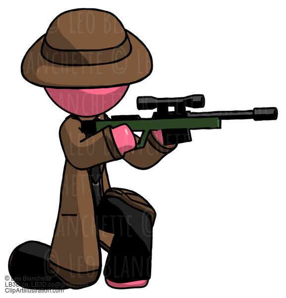 Pink Detective Man Kneeling Shooting Sniper Rifle #1816