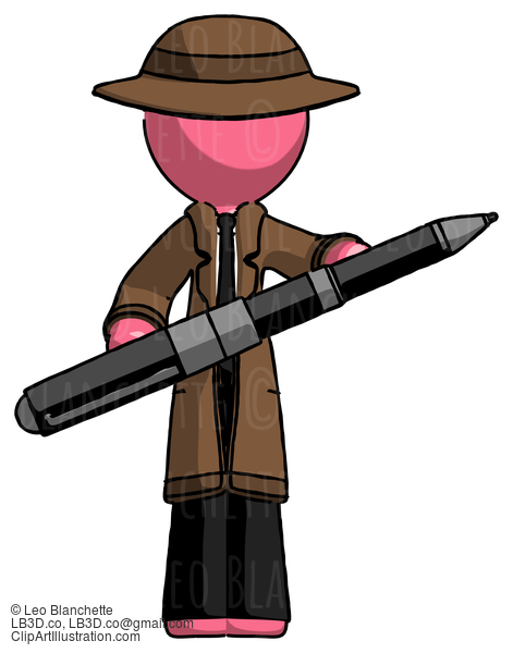 Pink Detective Man Posing Confidently With Giant Pen #1819