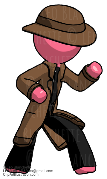 Pink Detective Man Martial Arts Defense Pose Right #1823