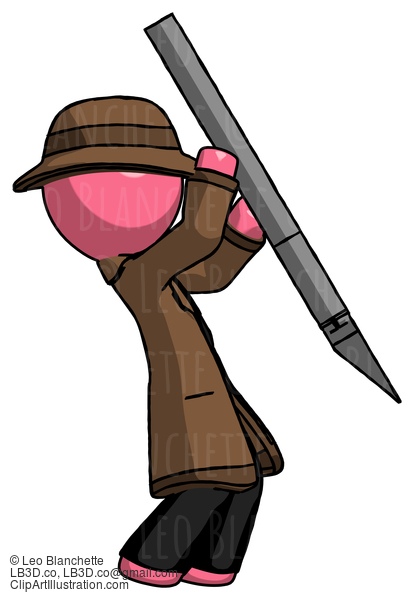 Pink Detective Man Stabbing Or Cutting With Scalpel #1827