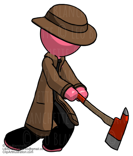 Pink Detective Man Striking With A Red Firefighter’S Ax #1829