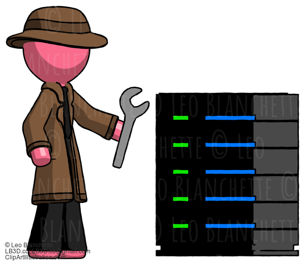 Pink Detective Man Server Administrator Doing Repairs #1830