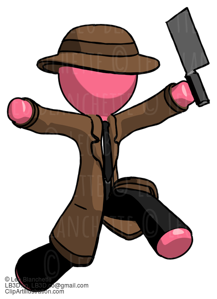 Pink Detective Man Psycho Running With Meat Cleaver #1840