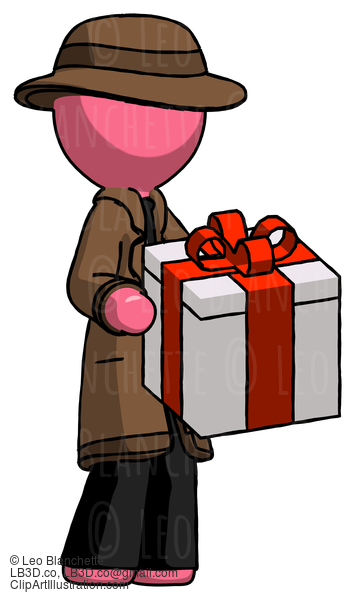 Pink Detective Man Giving A Present #1841