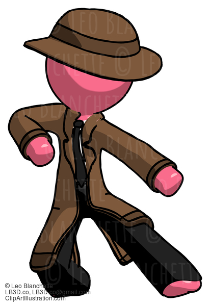 Pink Detective Man Karate Defense Pose Right #1844