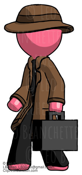 Pink Detective Man Walking With Briefcase To The Left #1845