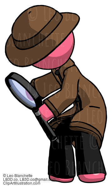 Pink Detective Man Inspecting With Large Magnifying Glass Left #1846