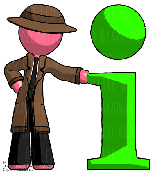 Pink Detective Man With Info Symbol Leaning Up Against It #1848