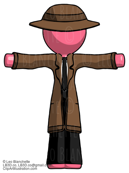 Pink Detective Man T-Pose Arms Up Standing #1851