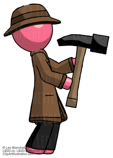 Pink Detective Man Hammering Something On The Right #1853