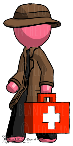 Pink Detective Man Walking With Medical Aid Briefcase To Left #1855