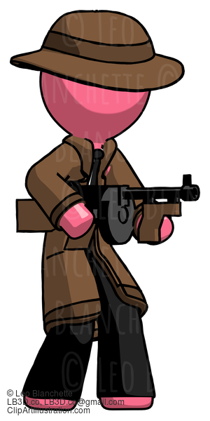 Pink Detective Man Tommy Gun Gangster Shooting Pose #1856