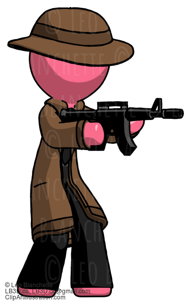 Pink Detective Man Shooting Automatic Assault Weapon #1858