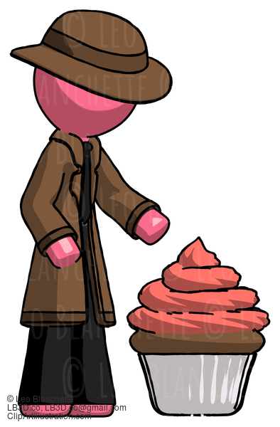 Pink Detective Man With Giant Cupcake Dessert #1864