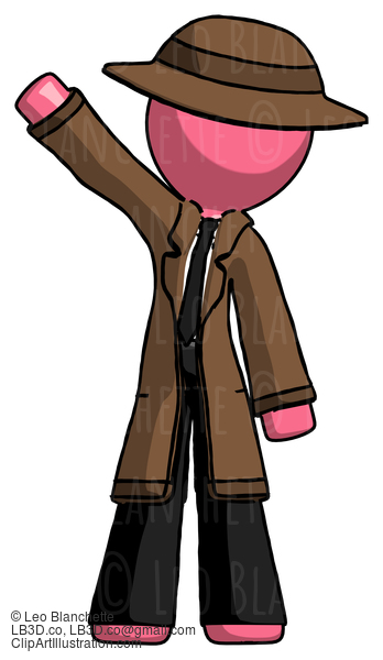 Pink Detective Man Waving Emphatically With Right Arm #1865