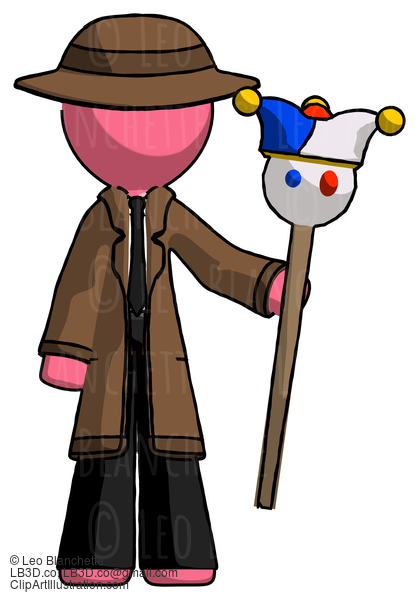 Pink Detective Man Holding Jester Staff #1866