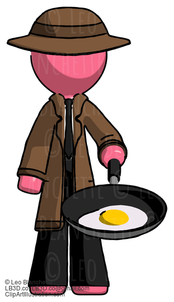 Pink Detective Man Frying Egg In Pan Or Wok #1867