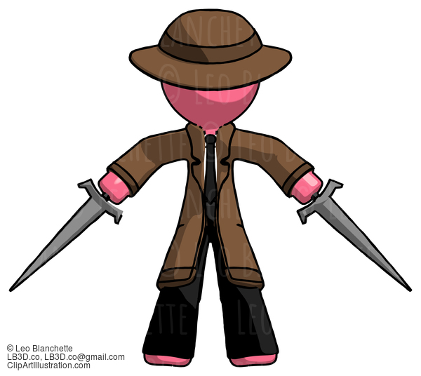 Pink Detective Man Two Sword Defense Pose #1871