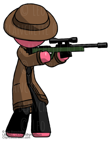 Pink Detective Man Shooting Sniper Rifle #1874