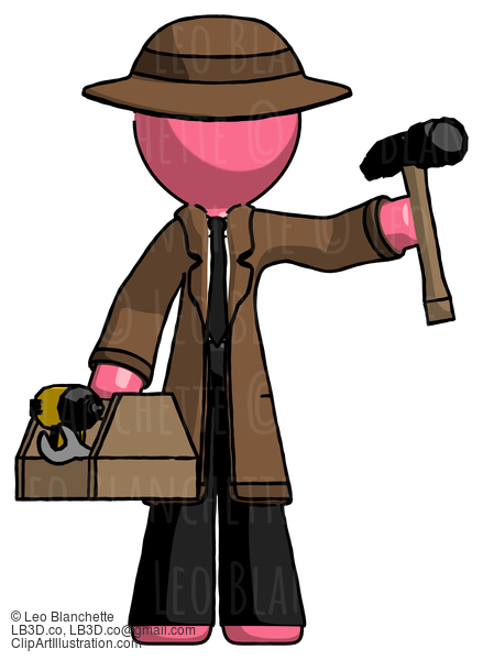 Pink Detective Man Holding Tools And Toolchest Ready To Work #1875