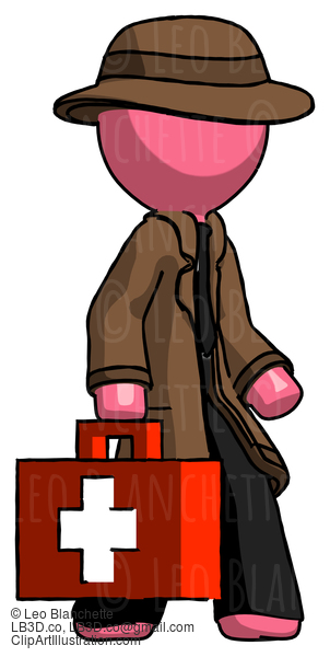 Pink Detective Man Walking With Medical Aid Briefcase To Right #1876