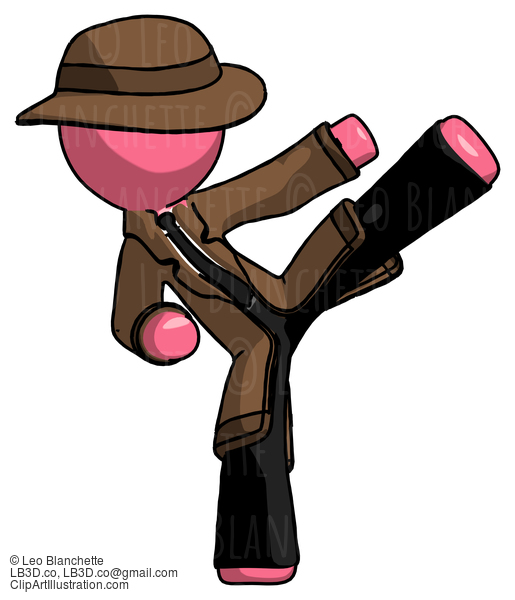 Pink Detective Man Ninja Kick Right #1879