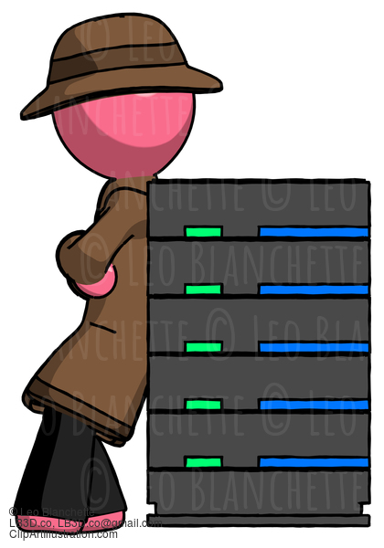 Pink Detective Man Resting Against Server Rack #1885