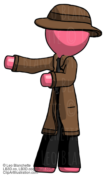 Pink Detective Man Presenting Something To His Right #1888