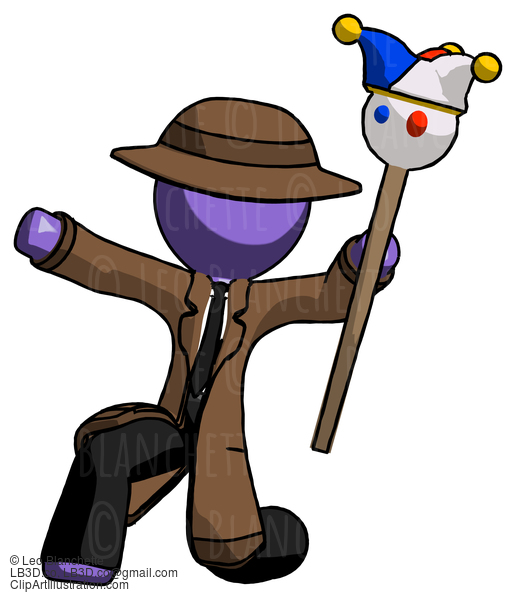 Purple Detective Man Holding Jester Staff Posing Charismatically #2808