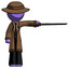 Purple Detective Man standing with ninja sword katana pointing right