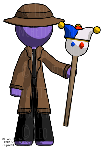 Purple Detective Man Holding Jester Staff #2813