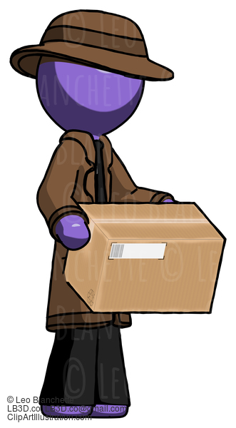 Purple Detective Man Holding Package To Send Or Recieve In Mail #2822