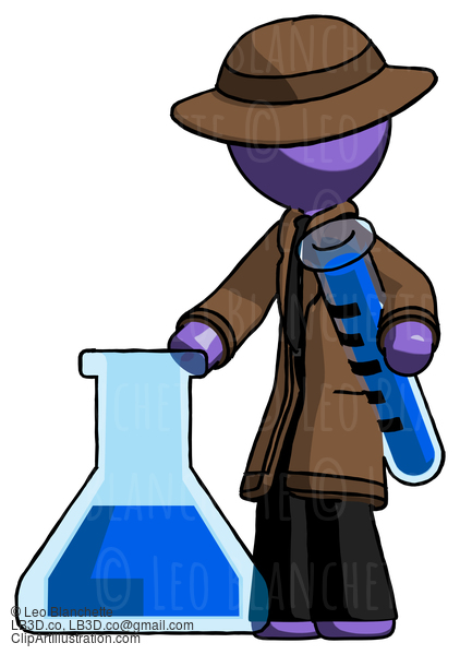 Purple Detective Man Holding Test Tube Beside Beaker Or Flask #2823